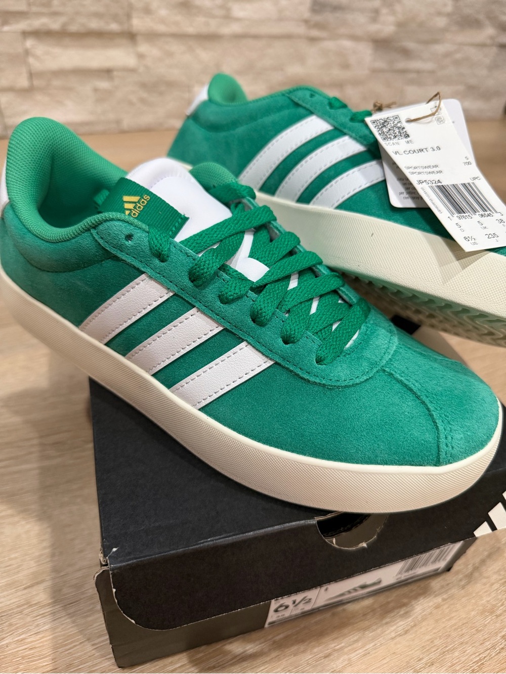 adidas women’s Green Suede Sneakers with White Stripes